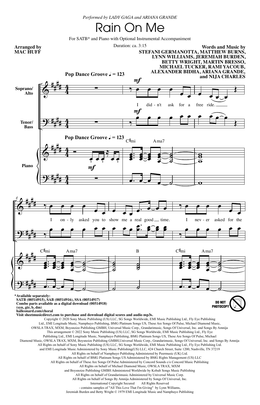Product picture to: Rain On Me (arr. Mac Huff)