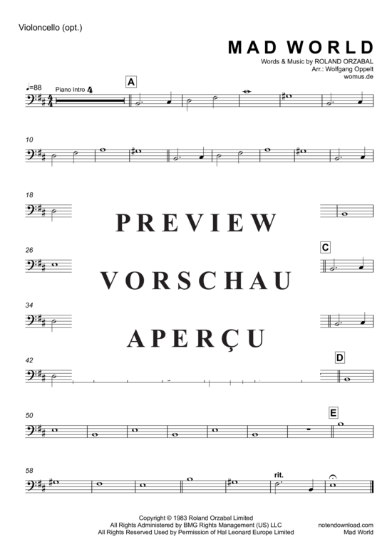 Product gallery: Page 10 of 10 Mad World , Andrews, Michael & Jules, Gary, (2x flute + piano, violoncello optional)