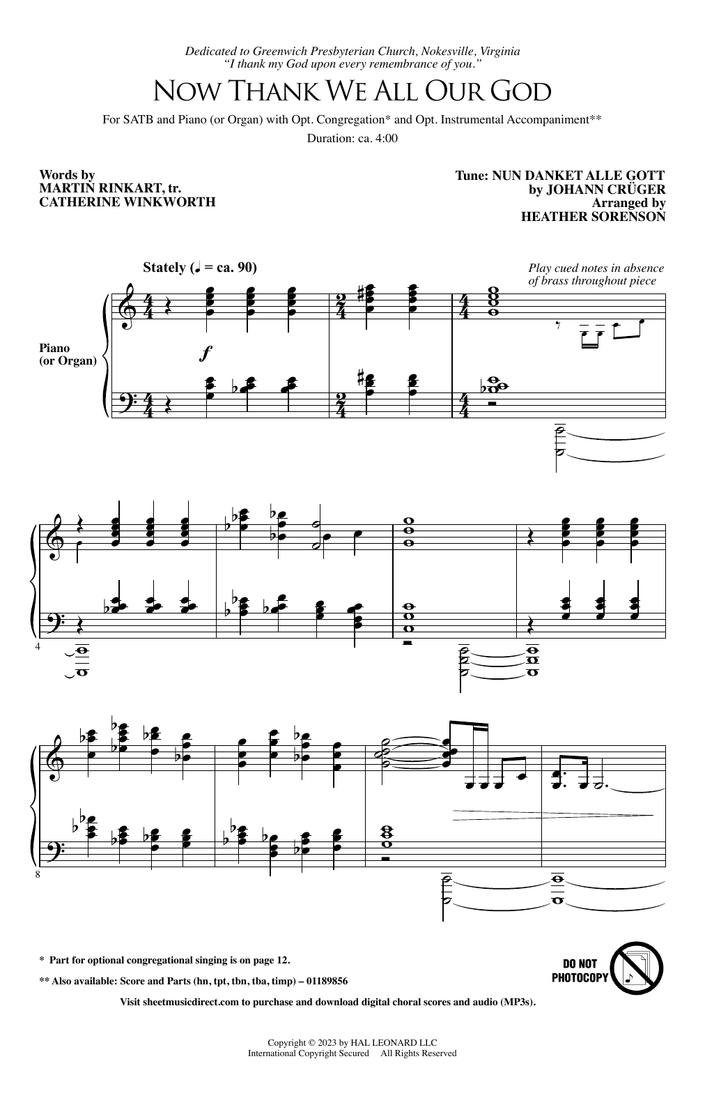 Product gallery: Page 1 of 1 Now Thank We All Our God (arr. Heather Sorenson), Johann Cruger