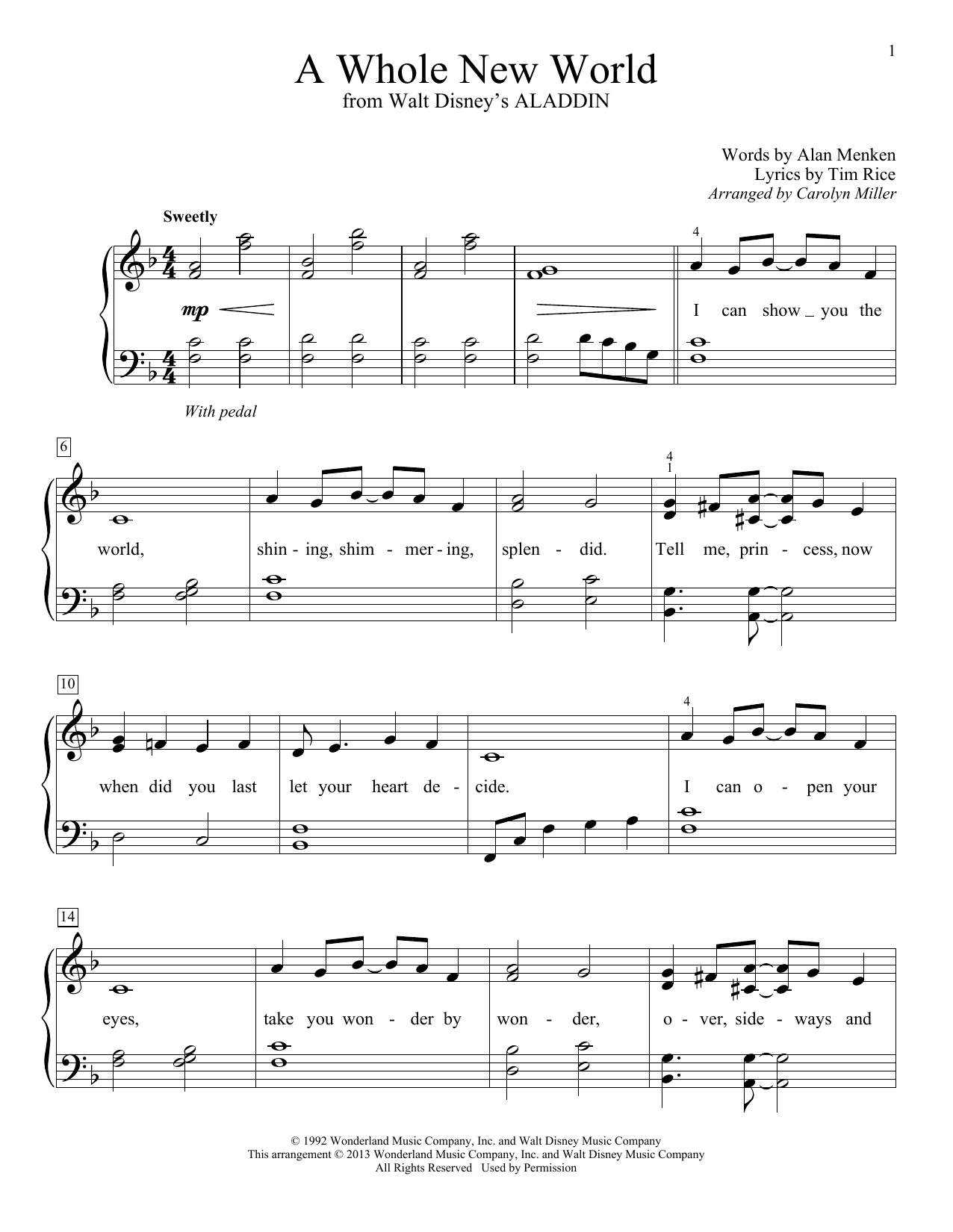 Produktbild zu: A Whole New World (from Aladdin) (arr. Carolyn Miller)