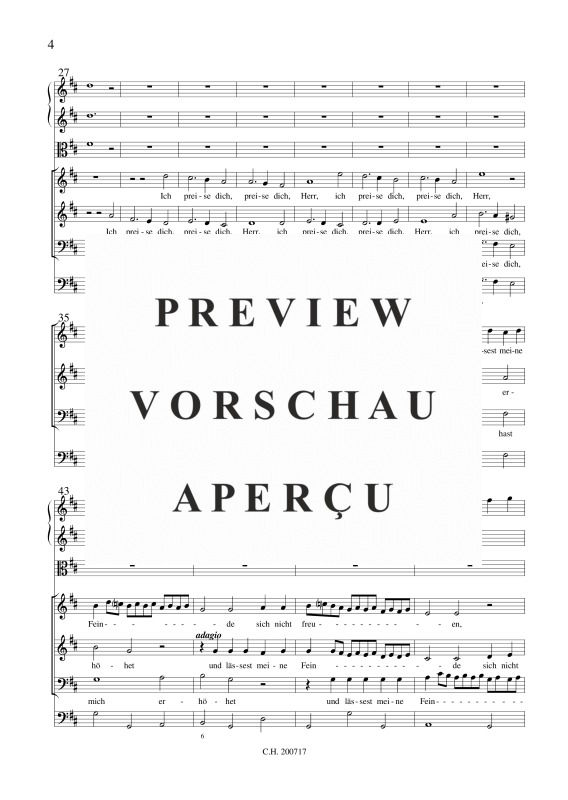 Produktgalerie: Seite 5 von 11 Ich preise dich, Herr, , Gemischtes Ensemble SAB, 2 Violinen, Viola und BC