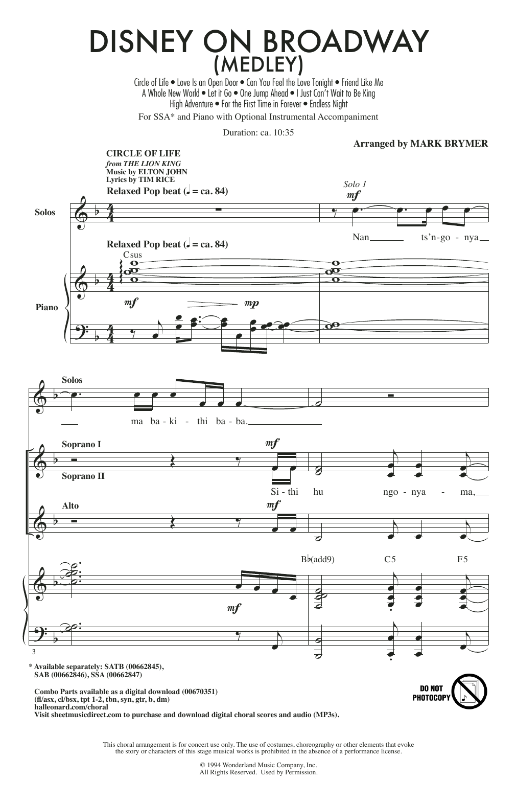 Product gallery: Page 1 of 1 Disney On Broadway (Medley), Mark Brymer