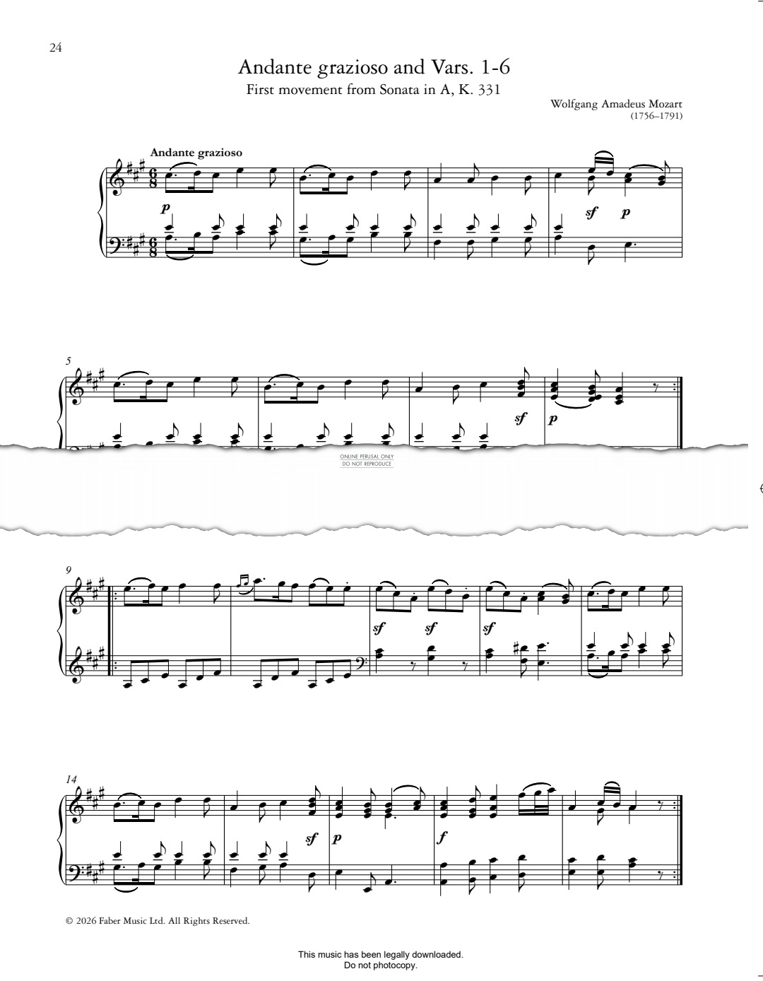 Product picture to: Andante grazioso and Vars. 1–6: 1st movt from Sonata in A, K. 331