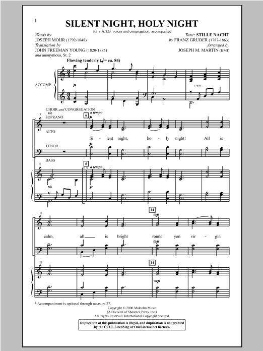 Product gallery: Page 1 of 1 Silent Night, Holy Night (from Carols For Choir And Congregation), Joseph Martin