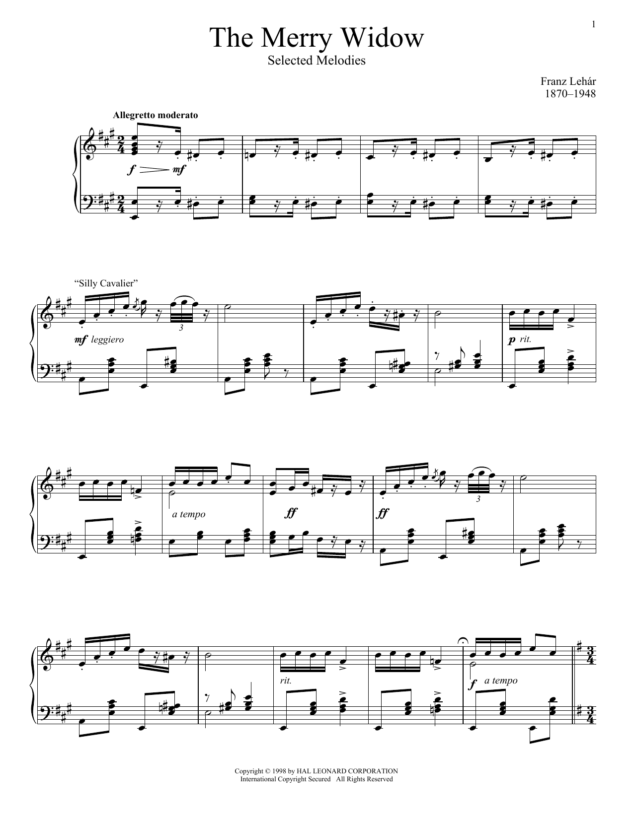 Product gallery: Page 1 of 1 The Merry Widow, Selected Melodies, 