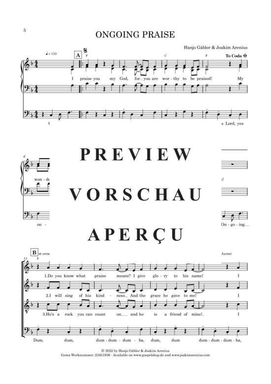 Product gallery: Page 2 of 3 Ongoing Praise, Gäbler, Hanjo/Arenius, Joakim, Mixed Choir