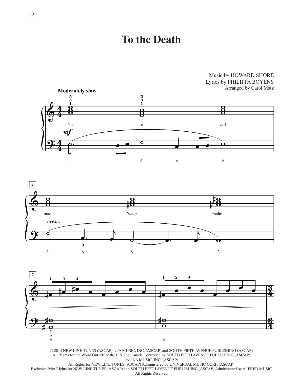 Produktbild zu: To The Death (from The Hobbit: The Battle of the Five Armies) (arr. Carol Matz)