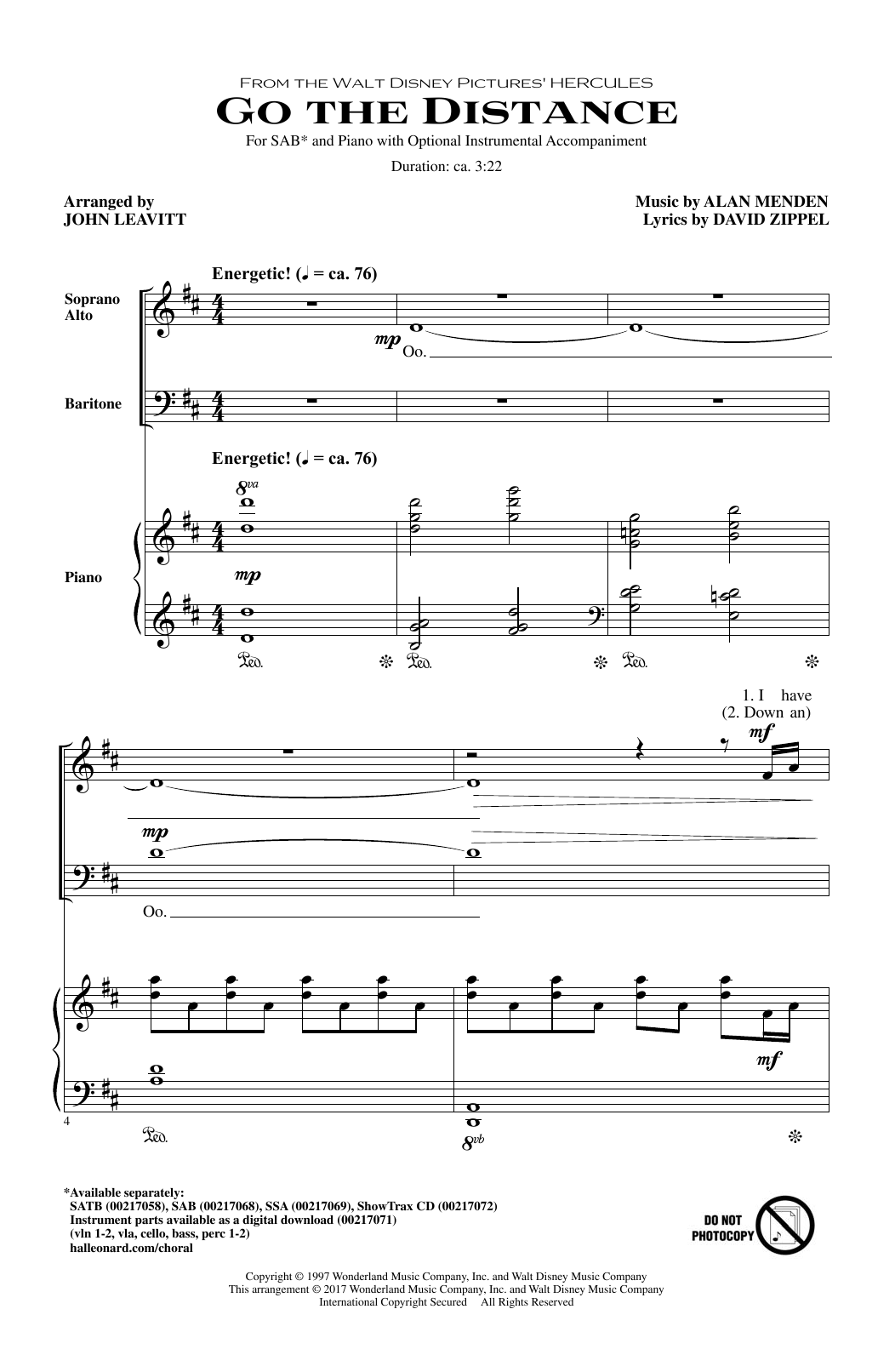 Product picture to: Go The Distance (from Hercules) (arr. John Leavitt)