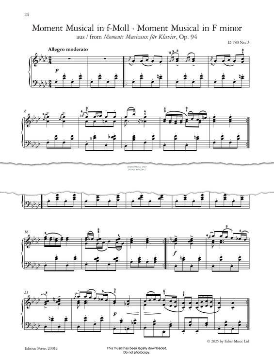 Produktgalerie: Seite 1 von 1 Moment Musical in F minor Op. 94, D 780, Franz Schubert, Klavier