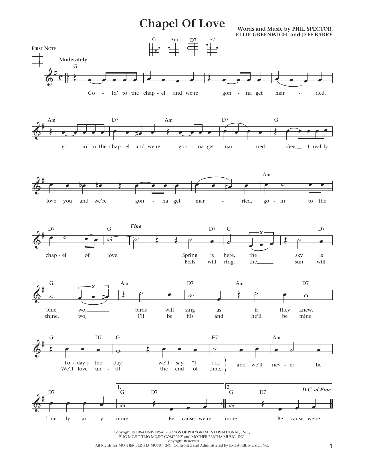 Product gallery: Page 1 of 1 Chapel Of Love (from The Daily Ukulele) (arr. Liz and Jim Beloff), Dixie Cups