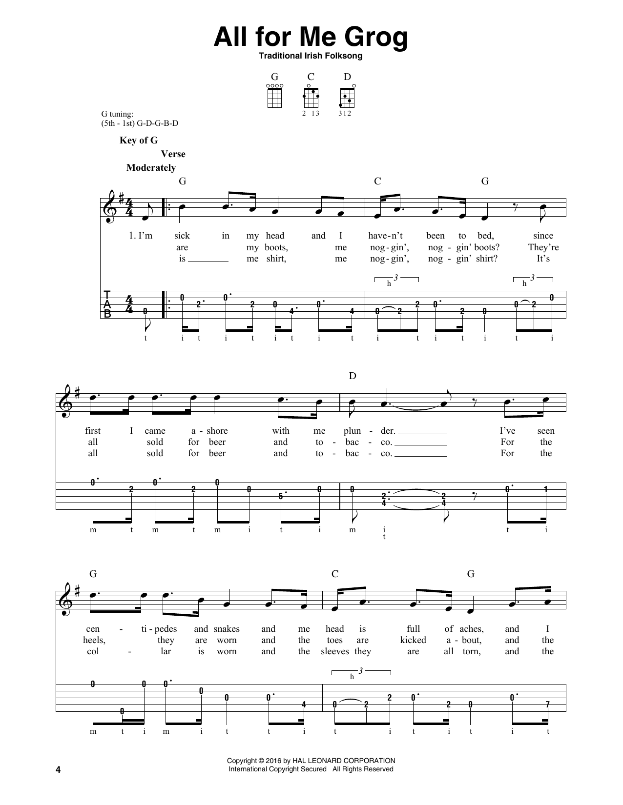Produktgalerie: Seite 1 von 1 All For Me Grog, Traditional Irish Folksong, Banjo