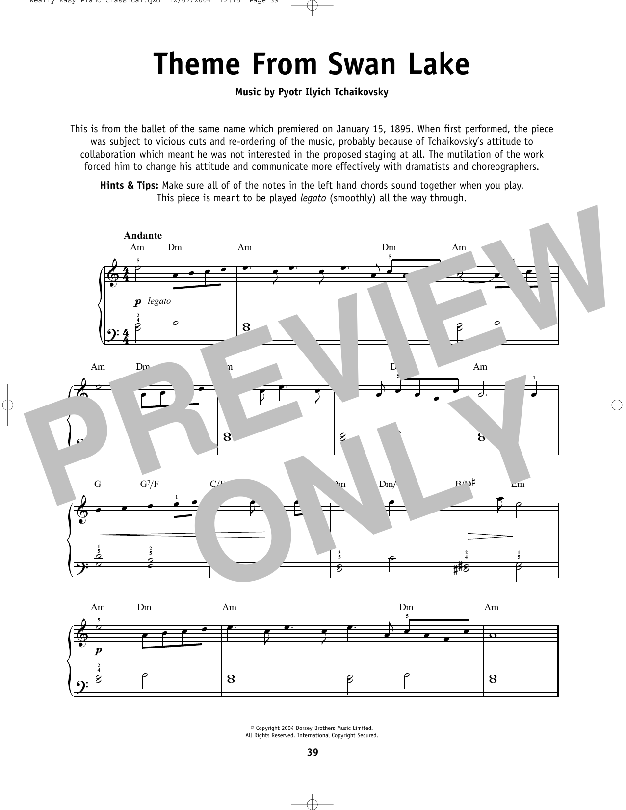 Produktbild zu:  Swan Lake (Theme) - Pyotr Il'yich Tchaikovsky