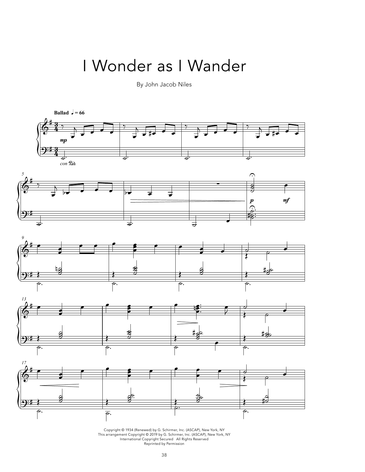Produktgalerie: Seite 1 von 1 I Wonder As I Wander [Peaceful version], John Jacob Niles, Klavier