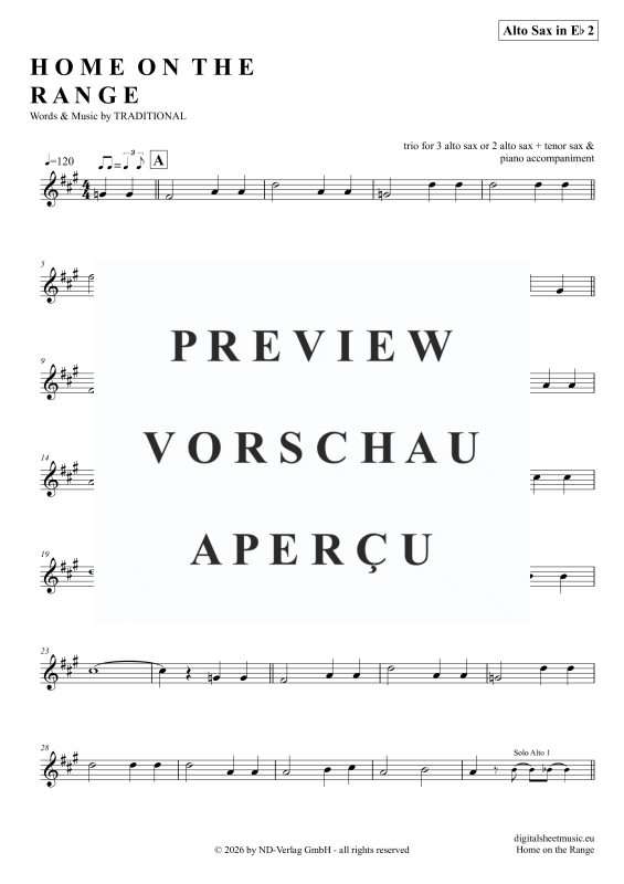 gallery: Home On The Range, American Folk Song, (Saxophon Trio AAA(T) + Klavier)