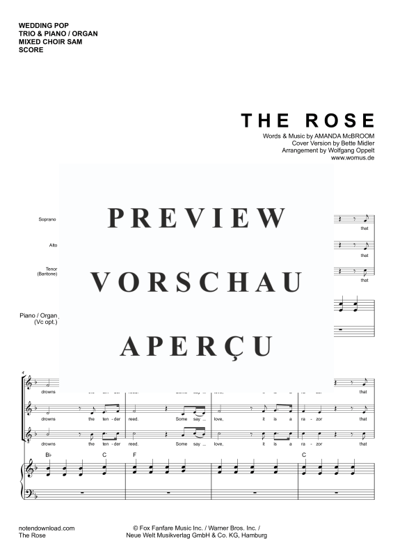 Product gallery: Page 4 of 11 The Rose, Midler, Bette, Trio: Mixed Choir/Ensemble, Piano, and Optional Organ Or Cello - Single Version