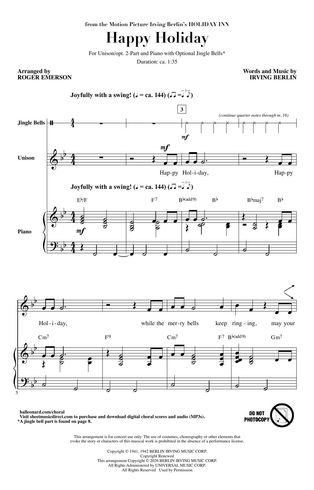 Produktgalerie: Seite 1 von 1 Happy Holiday (arr. Roger Emerson), Irving Berlin, Chor