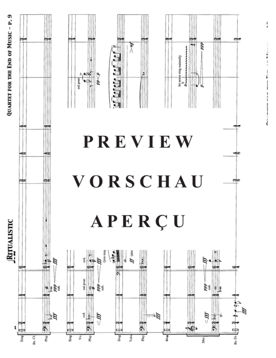 Produktgalerie: Seite 14 von 21 Quartet for the End of Music , , (Gemischtes Ensemble für Bass Klarinette, Violoncello, Tuba + Percussion)