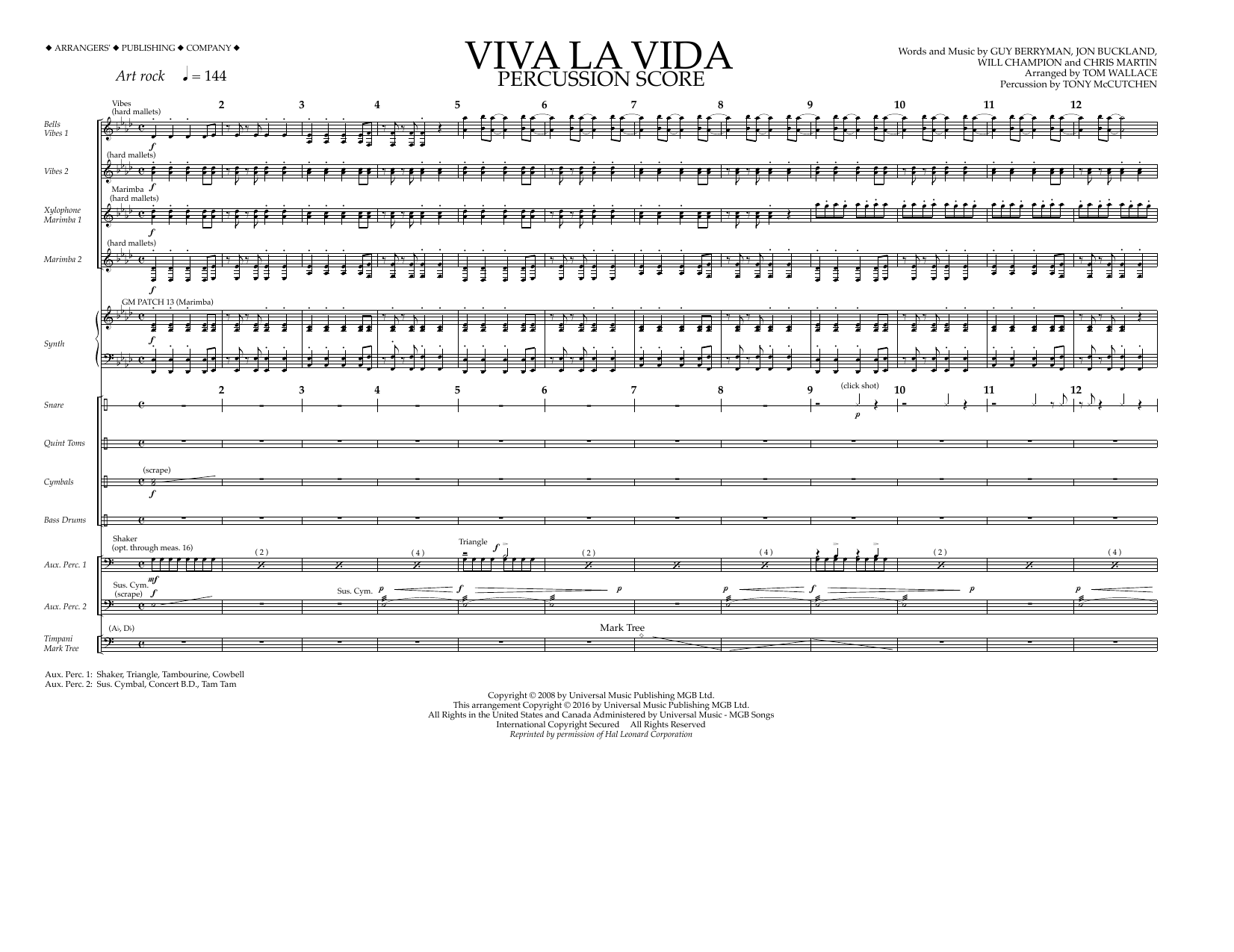 Produktgalerie: Seite 1 von 1 Viva La Vida - Percussion Score, Tom Wallace, Ensemble