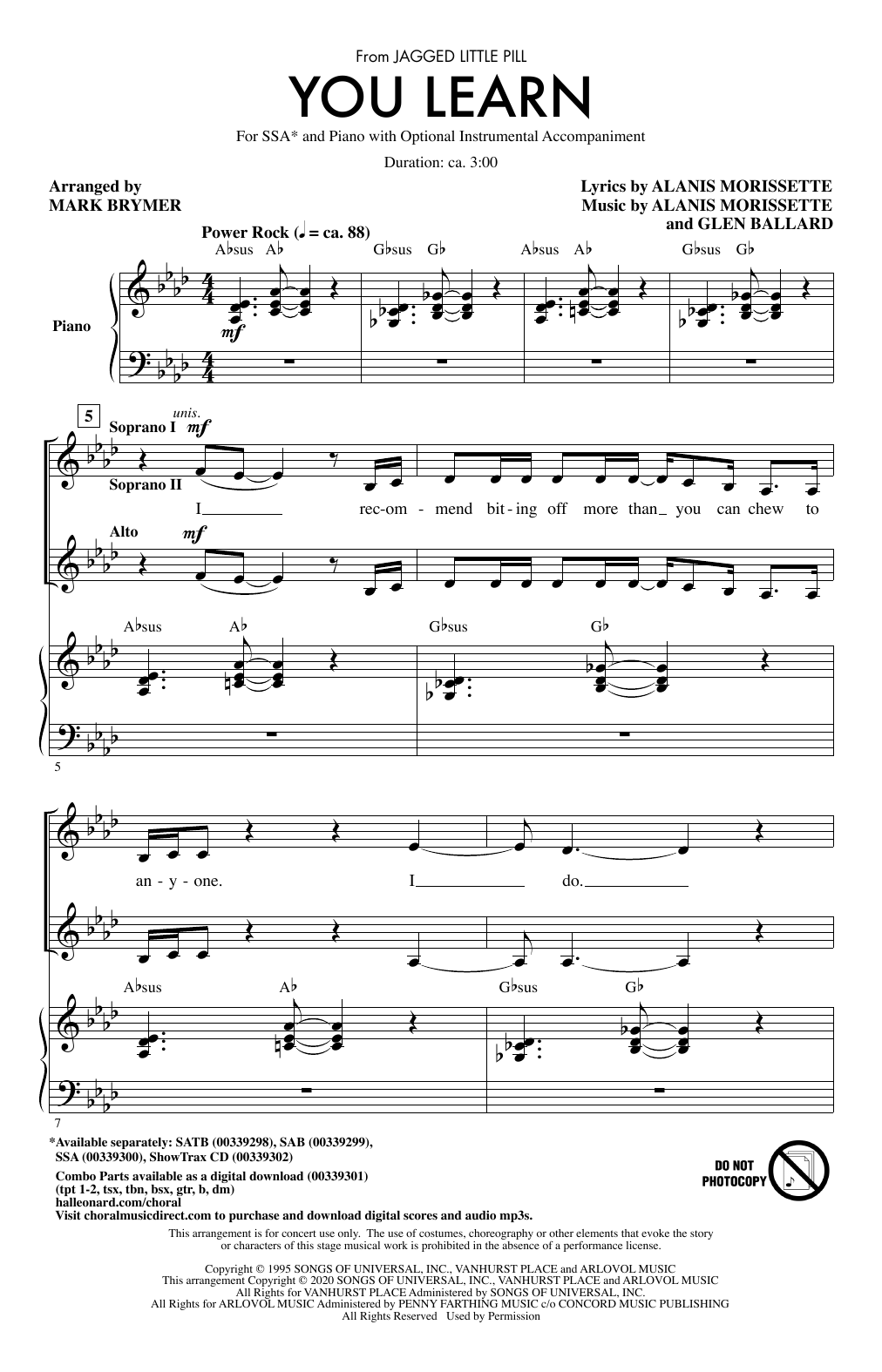 Produktgalerie: Seite 1 von 1 You Learn (from Jagged Little Pill) (arr. Mark Brymer), Alanis Morissette, Chor