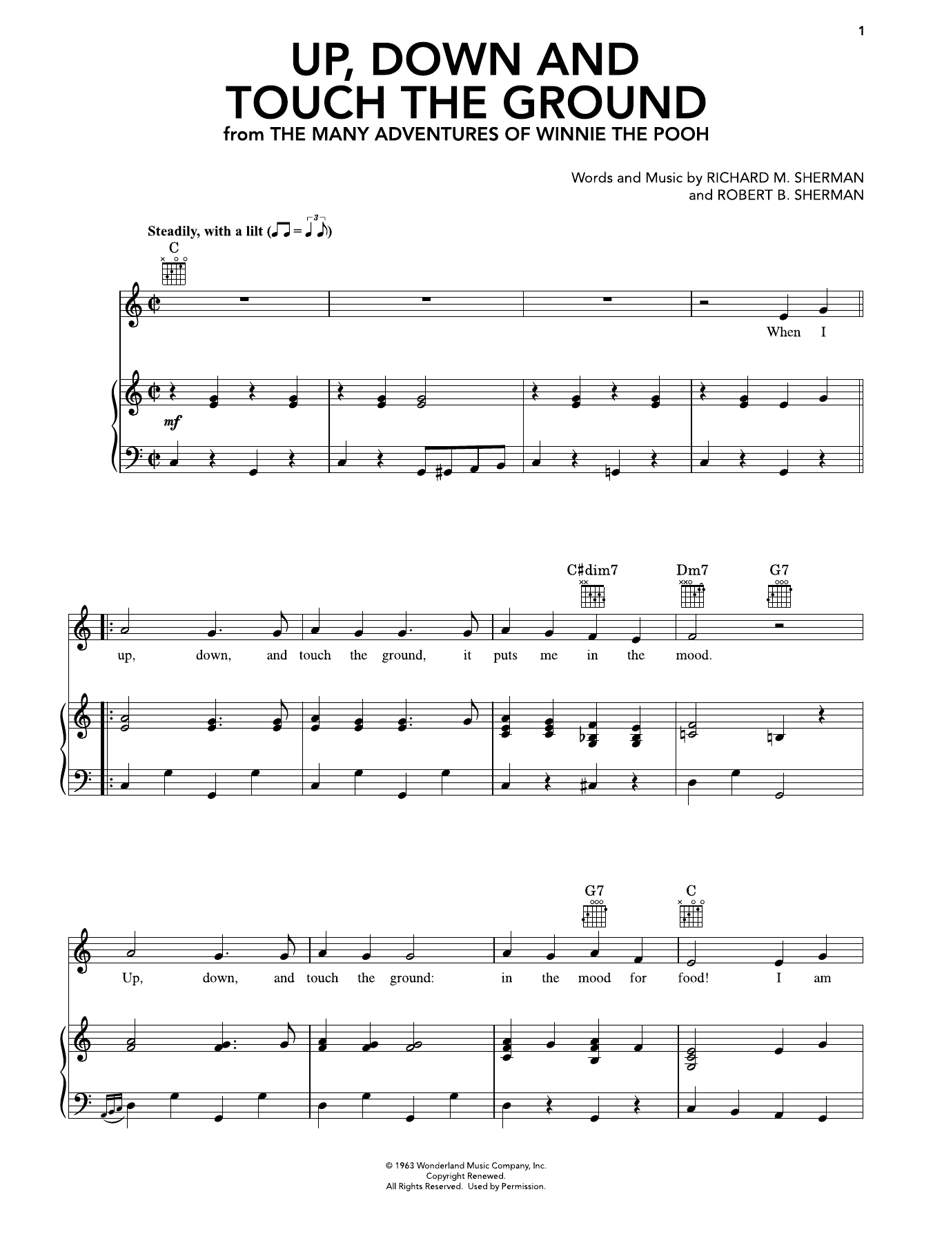 Produktgalerie: Seite 1 von 1 Up, Down And Touch The Ground (from Winnie The Pooh), Sherman Brothers, Gesang, Gitarre, Klavier