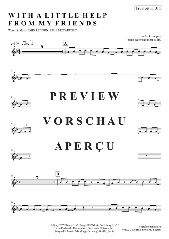 Produktgalerie: Seite 7 von 18 With a little help from my friends , Beatles, The, (Trompeten Trio + Klavier)
