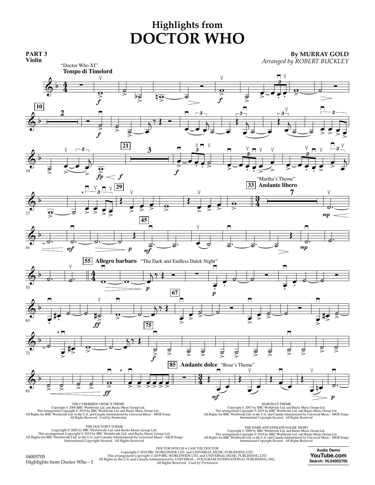 Produktbild zu: Highlights from Doctor Who (arr. Robert Buckley) - Pt.3 - Violin