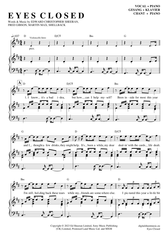 Product gallery: Page 1 of 8 Eyes Closed , Sheeran, Ed, Piano and Voice