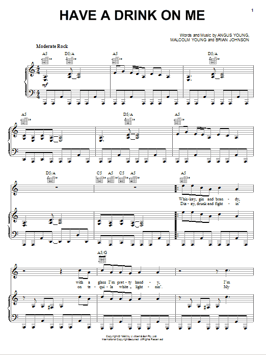 Produktgalerie: Seite 1 von 1 Have A Drink On Me, AC/DC, Gesang, Gitarre, Klavier