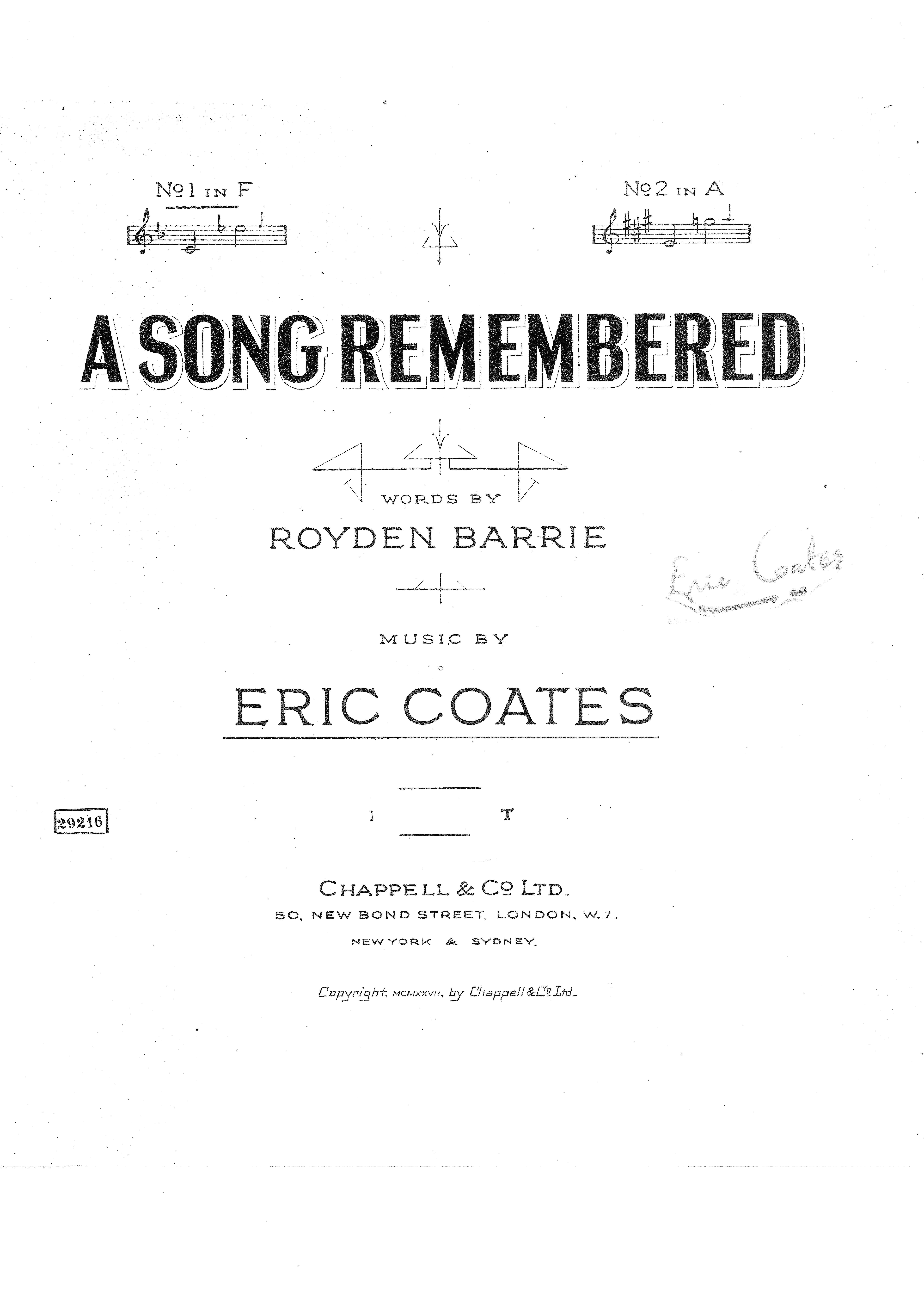 cover: A Song Remembered, Eric Coates