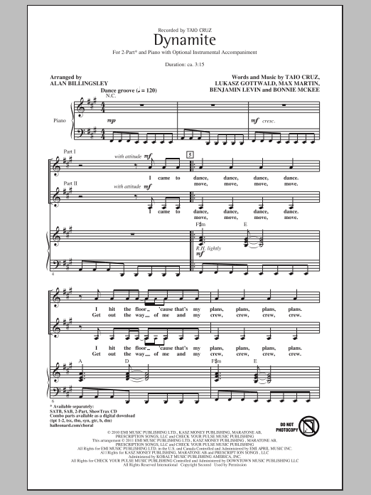 Product picture to: Dynamite (arr. Alan Billingsley)