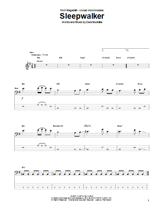 Produktgalerie: Seite 1 von 1 Sleepwalker, Megadeth, E-Bass
