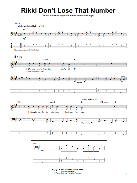 Produktgalerie: Seite 1 von 1 Rikki Don't Lose That Number, Steely Dan, E-Bass