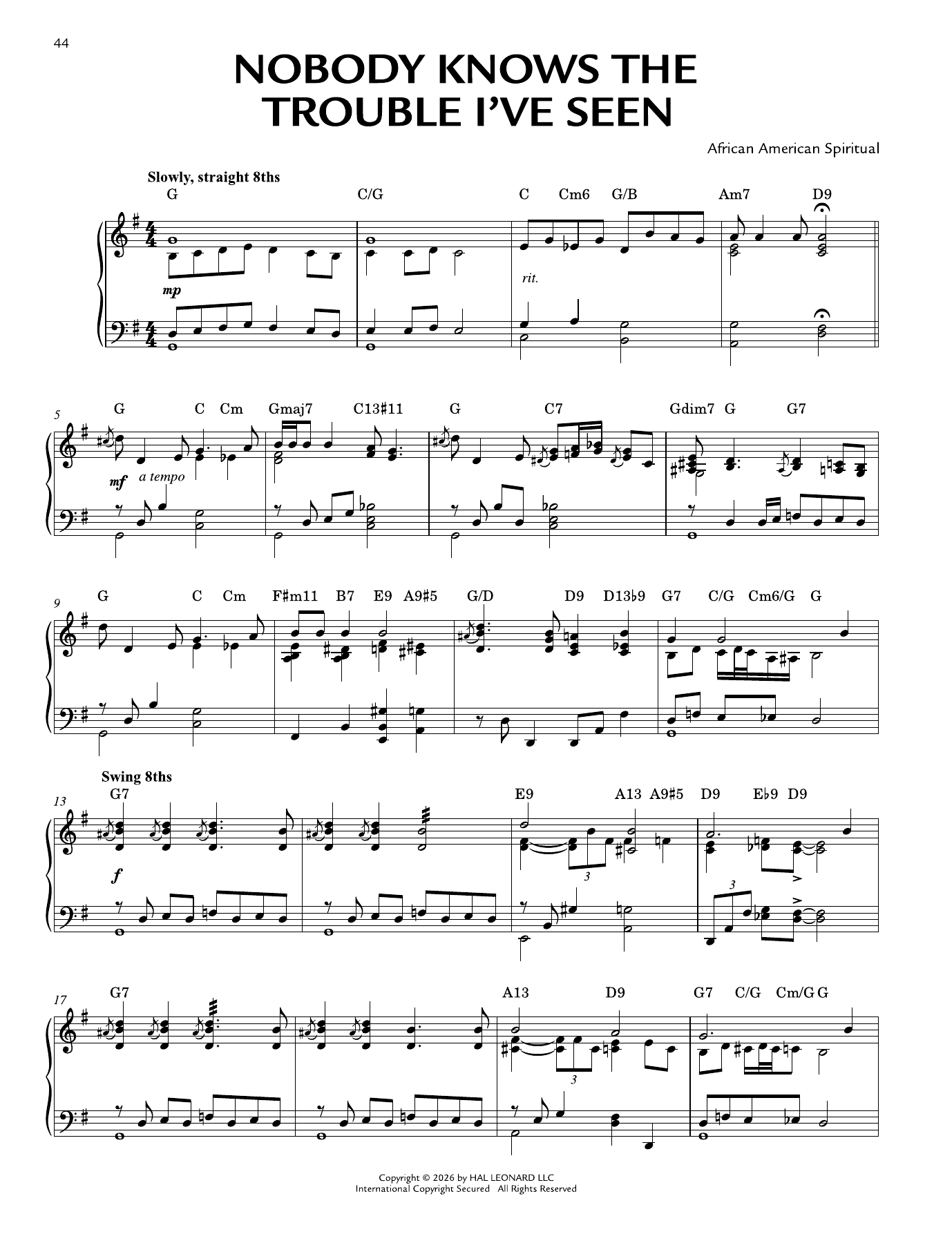 Produktgalerie: Seite 1 von 1 Nobody Knows The Trouble I've Seen [Jazz version] (arr. Brent Edstrom), African American Spiritual, Klavier