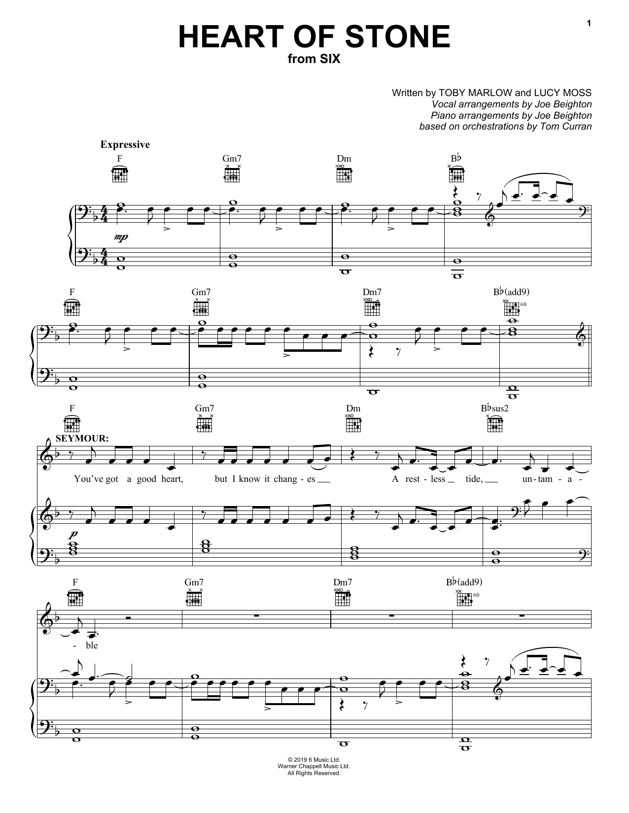 Produktgalerie: Seite 1 von 1 Heart Of Stone (from Six), Toby Marlow, Gesang, Gitarre, Klavier