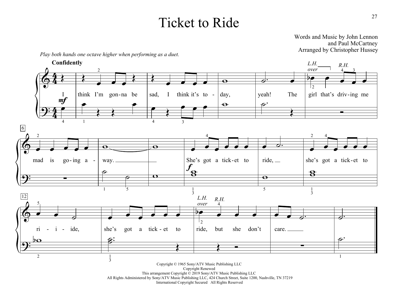 Product picture to: Ticket To Ride (arr. Christopher Hussey)