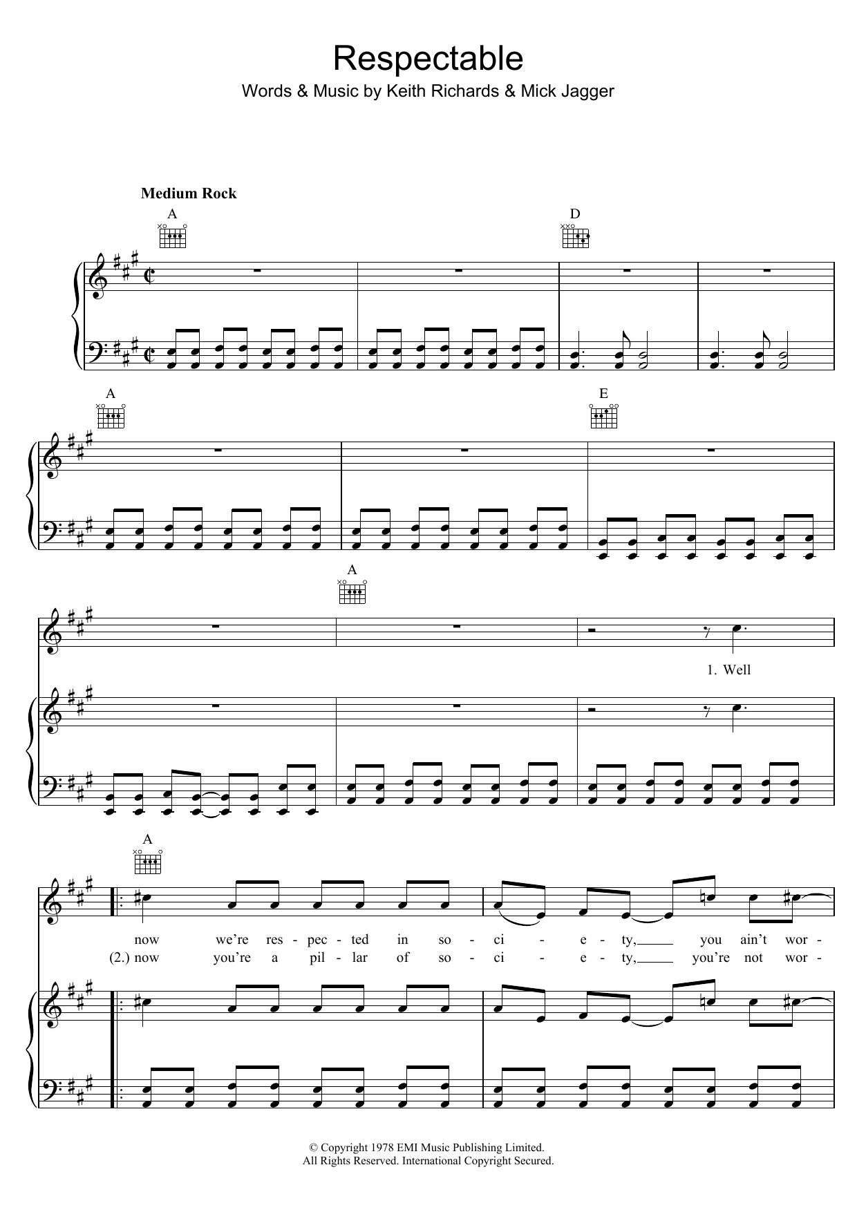 Produktgalerie: Seite 1 von 1 Respectable, The Rolling Stones, Gesang, Gitarre, Klavier