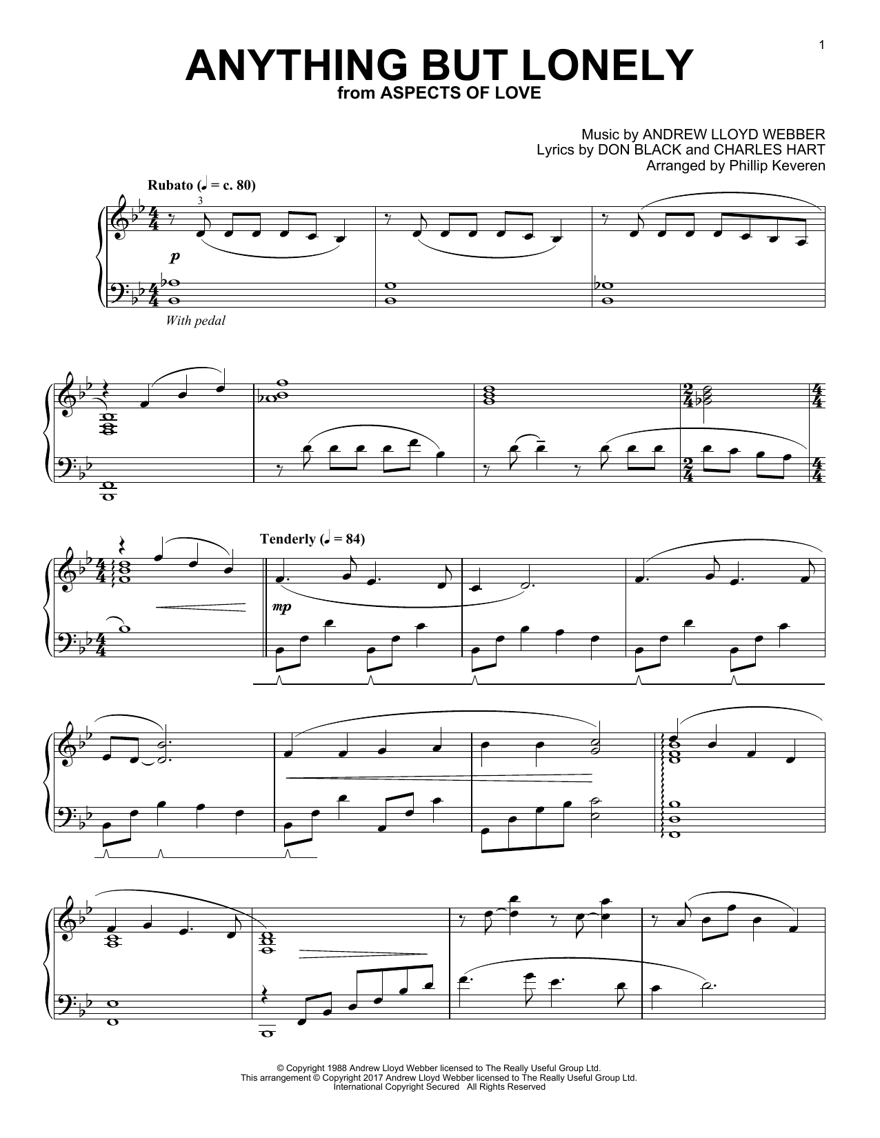 Product gallery: Page 1 of 1 Anything But Lonely (from Aspects Of Love) (arr. Phillip Keveren), Andrew Lloyd Webber