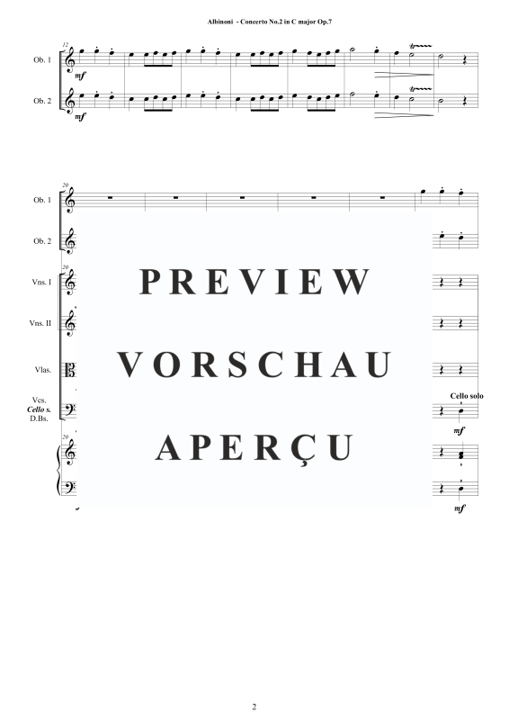 Product gallery: Page 3 of 11 Concerto No.2 in C-Dur Op.7, , 2 Solo Oboes, String Ensemble, and Harpsichord (Bc)