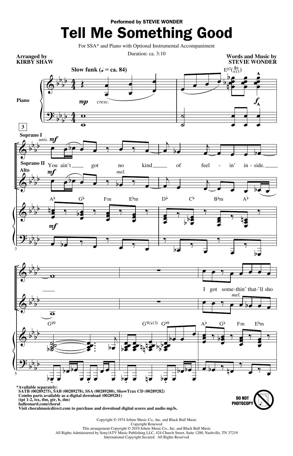 Product gallery: Page 1 of 1 Tell Me Something Good (arr. Kirby Shaw), Stevie Wonder