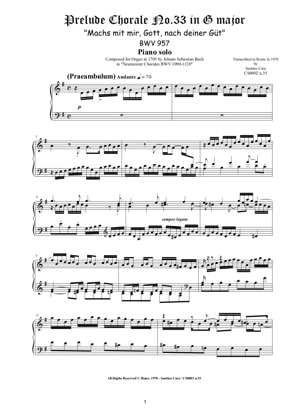 Produktbild zu: Präludium Choral No.33 in G-Dur (Machs mit mir, Gott, nach deiner Güt) BWV 957Johann Sebastian Bach