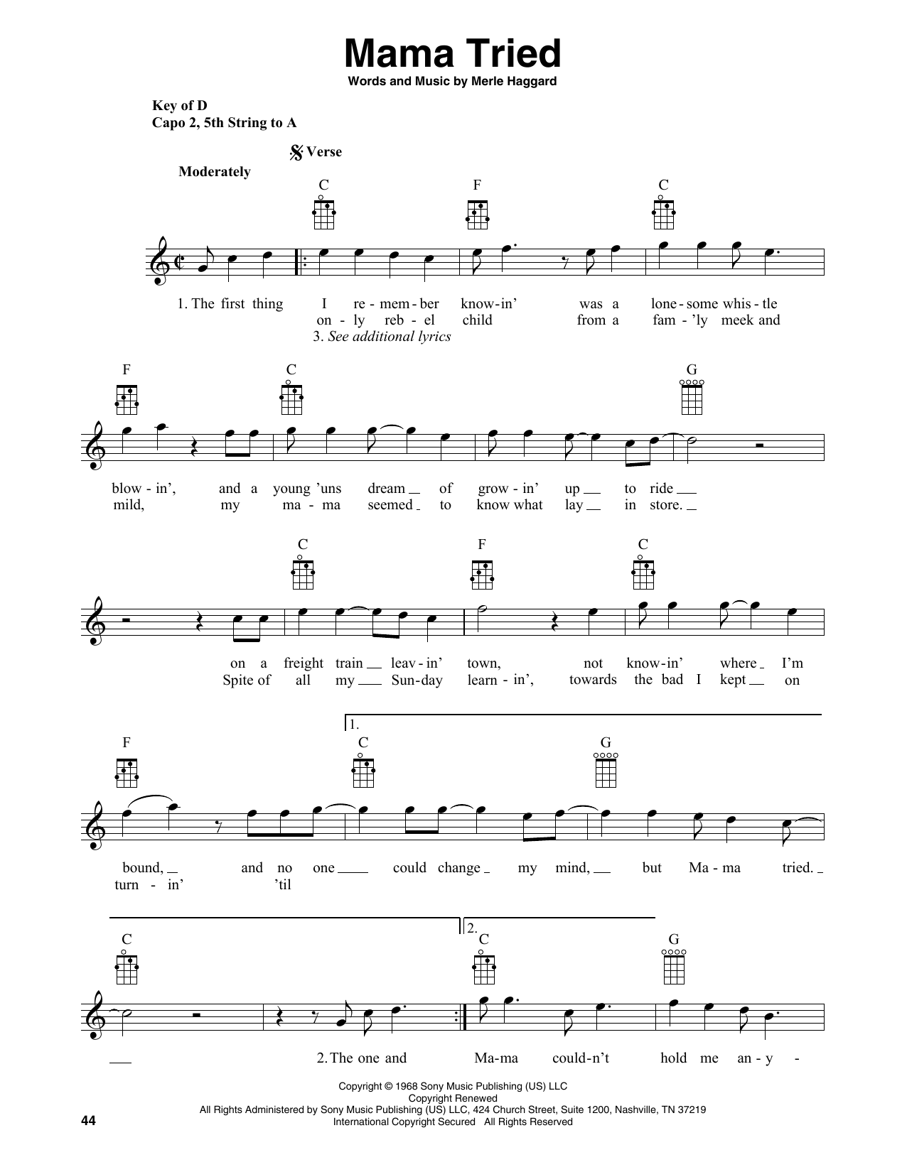 Product gallery: Page 1 of 1 Mama Tried (arr. Fred Sokolow), Merle Haggard