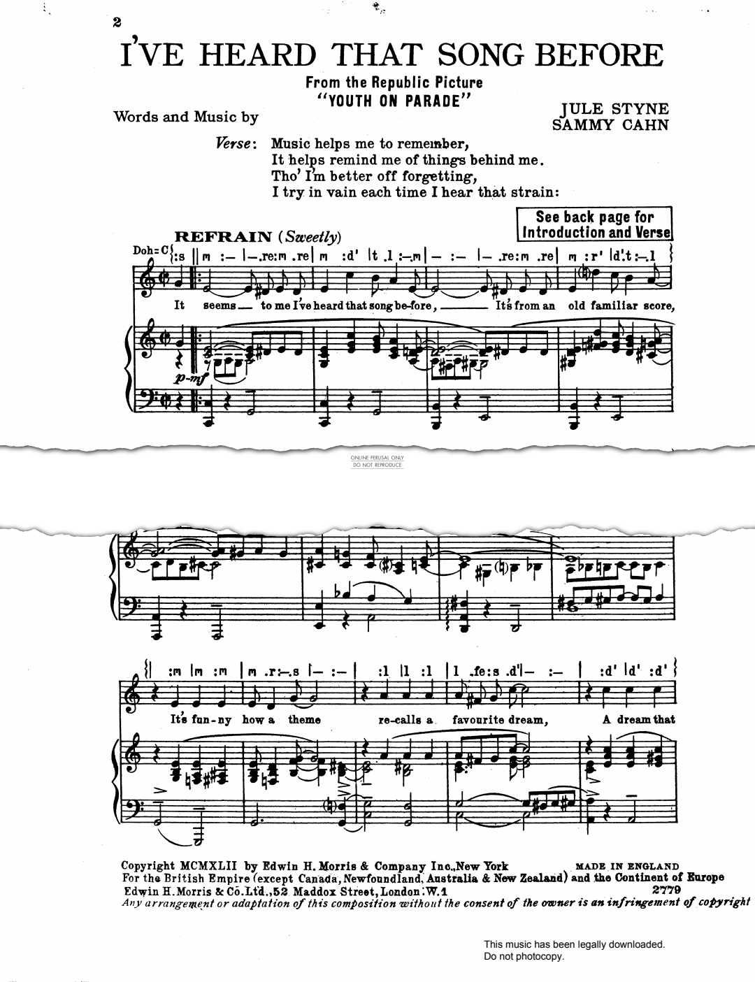 gallery: I've Heard That Song Before (from 'Youth On Parade'), Jule Styne