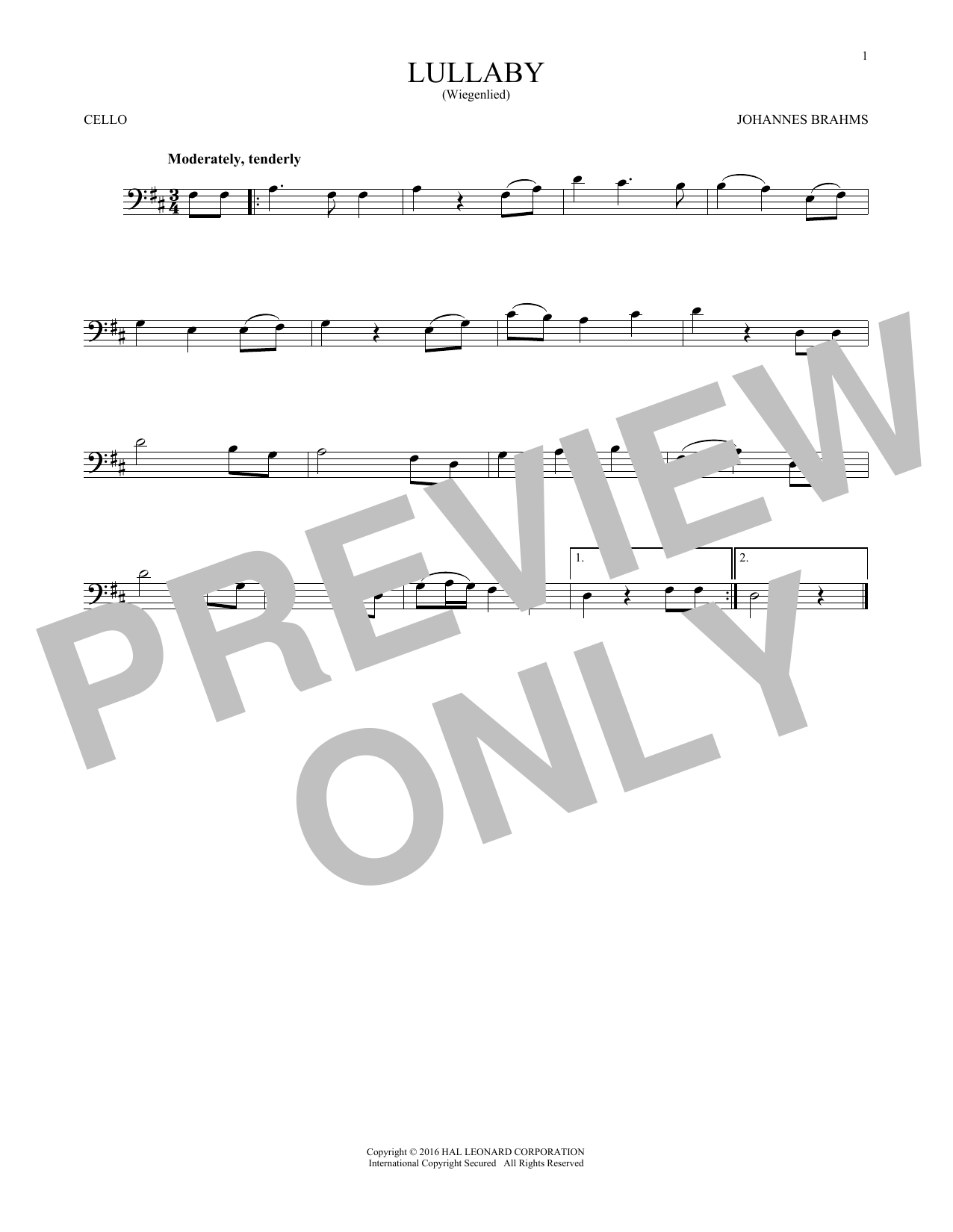 Produktgalerie: Seite 1 von 1 Lullaby, Johannes Brahms, Violoncello