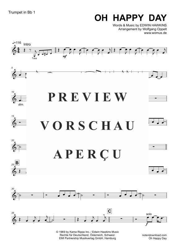 gallery: Oh Happy Day, Edwin Hawkins Singers, Blechbläser Quintett/Ensemble/Chor - E-Bass mit Akkorden & Drum Set opt.