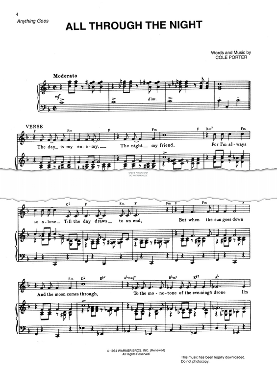 Produktgalerie: Seite 1 von 1 All Through The Night, Cole Porter, Gesang, Gitarre, Klavier