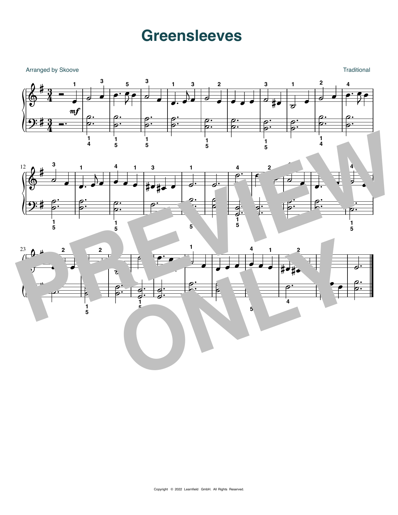 Produktbild zu: Greensleeves (arr. Skoove)