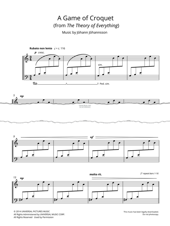 Produktgalerie: Seite 1 von 1 A Game Of Croquet (from 'The Theory Of Everything'), Jóhann Jóhannsson, Klavier