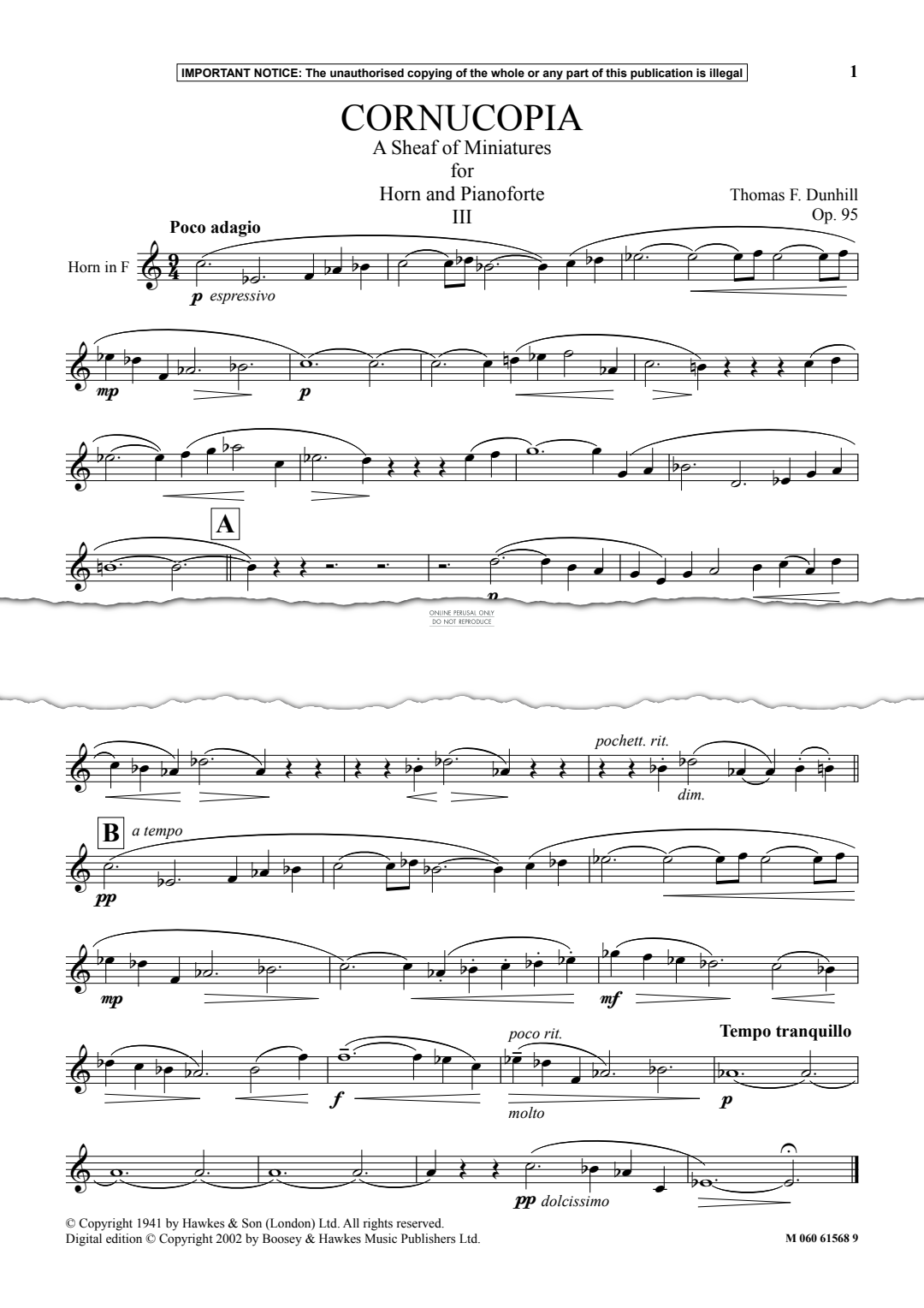 Produktgalerie: Seite 1 von 1 Cornucopia - A Sheaf of Miniatures for Horn and Pianoforte (III), Thomas F. Dunhill, Horn, Klavier