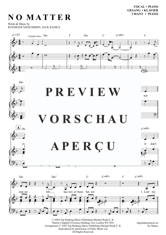 Produktgalerie: Seite 2 von 7 No Matter, Radics, Jack, Klavier, Gesang & Akkorde