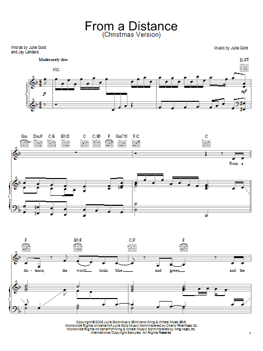 Produktgalerie: Seite 1 von 1 From A Distance (Christmas Version), Bette Midler, Gesang, Gitarre, Klavier